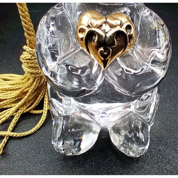 Clear Lead Crystal Glass Bear Gold Heart Tassel Vintage Germany 2.5 Inch Figure - Picture 6 of 14
